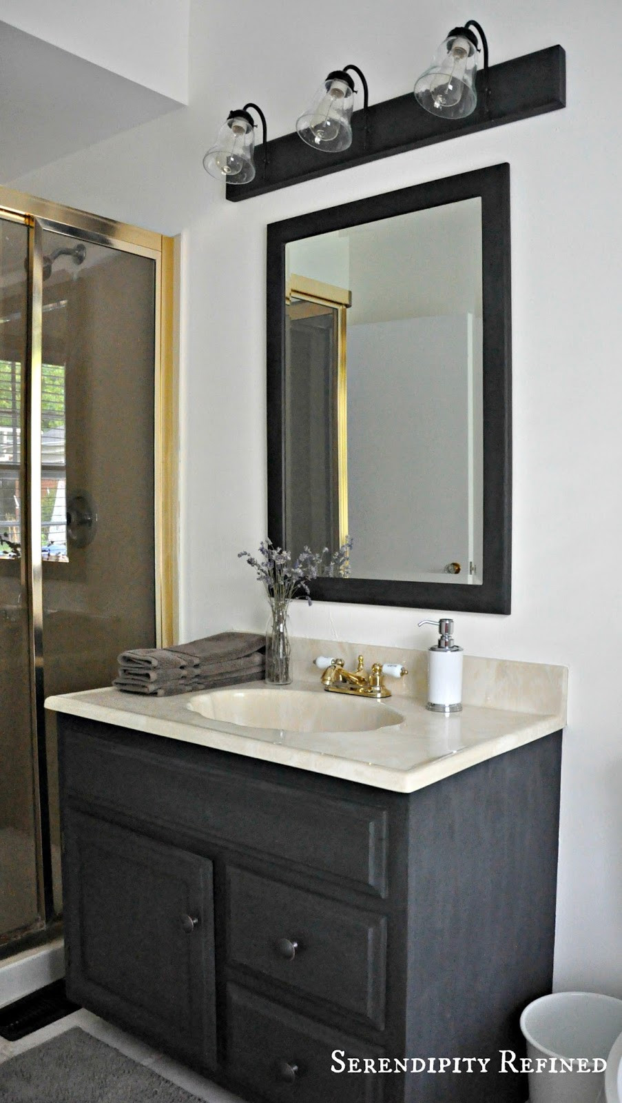 Updated Bathroom Vanities
 Serendipity Refined Blog How to Update Oak and Brass