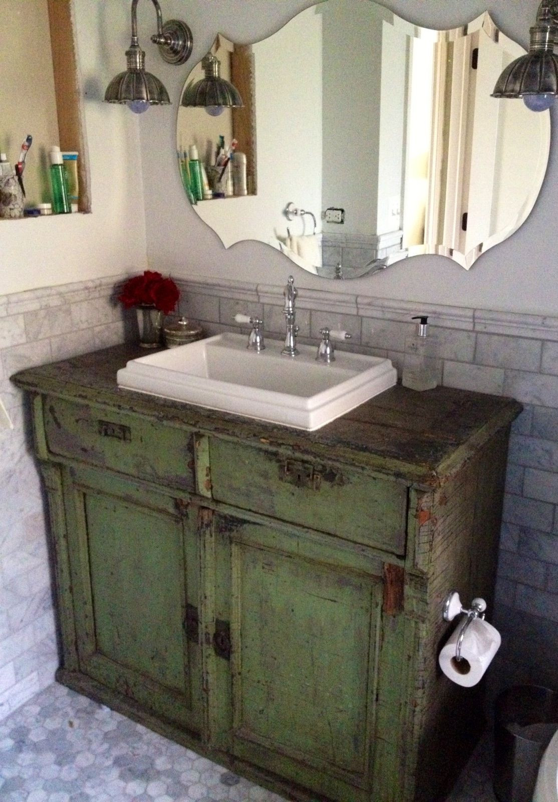 Used Bathroom Vanity
 Antique server used as a bathroom vanity