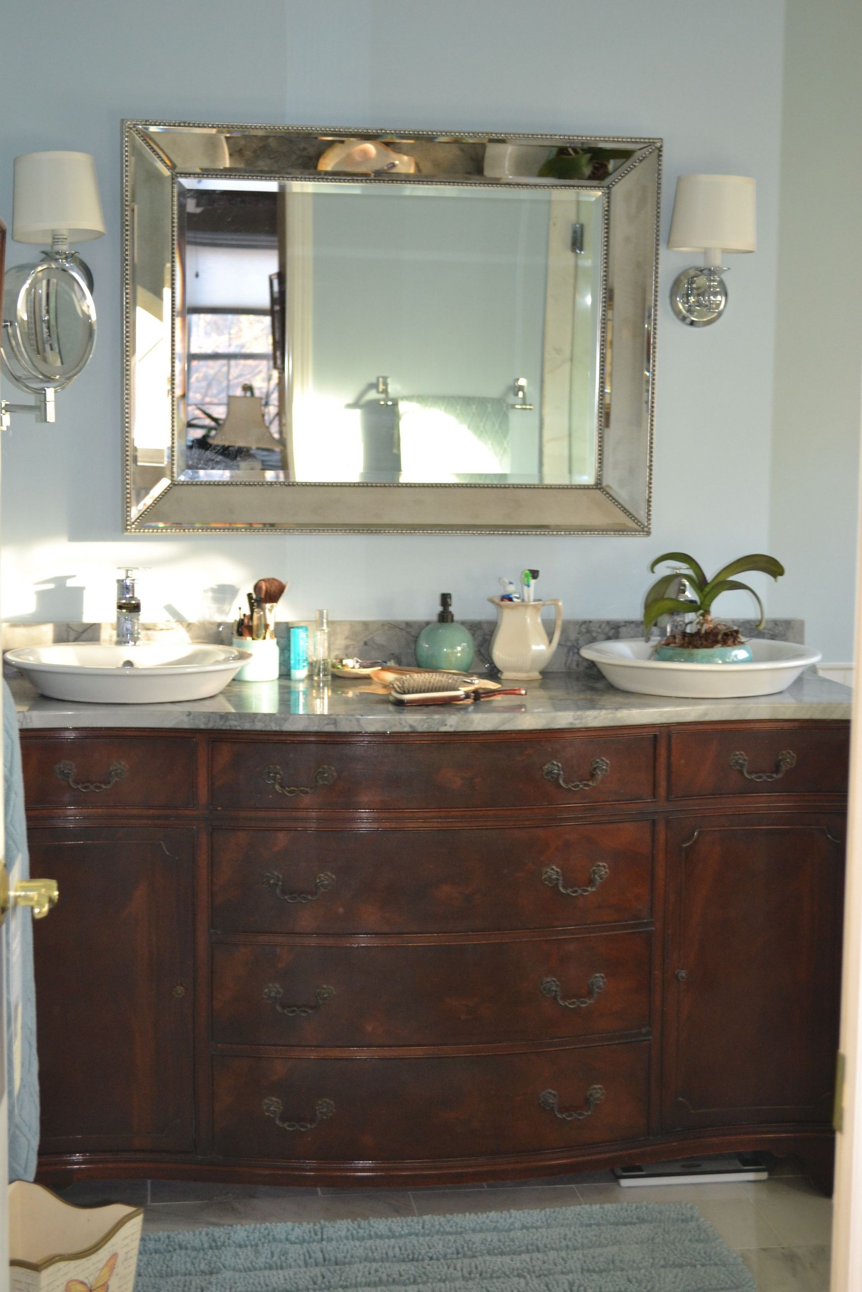 Used Bathroom Vanity
 Found this old buffet on Craigslist turned it into our
