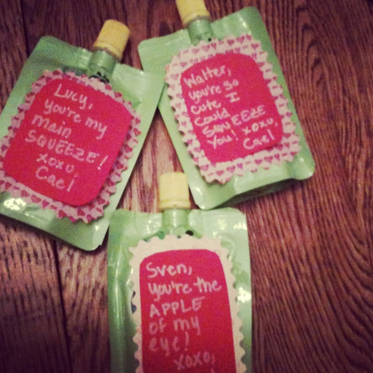 Valentine Gift Ideas For Baby
 Infant valentines on applesauce pouches