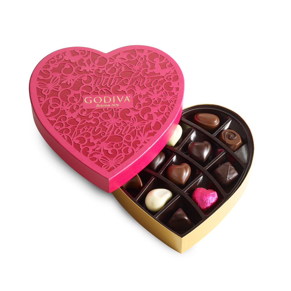 Valentines Day Candy Boxes
 15 pc Valentines Day Chocolate Heart Box Godiva