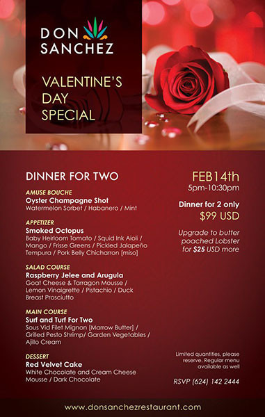 Valentines Dinner Deals
 Romance at Land’s End Valentine’s Day Dinner Deals in Los
