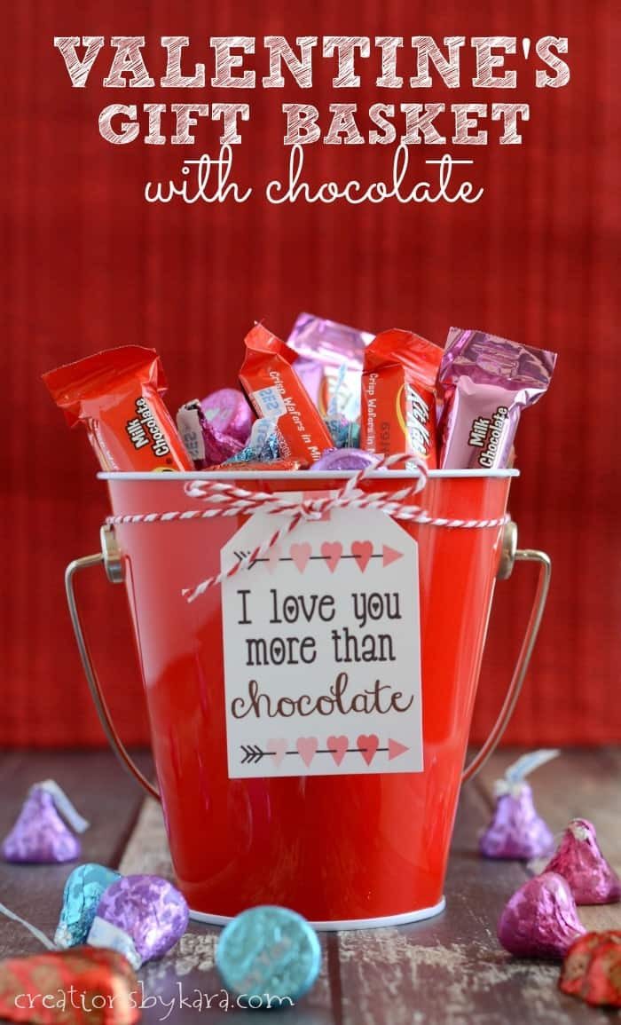 Valentines Gift Baskets Ideas
 Chocolate Lover s Valentine s Gift Baskets with Printable