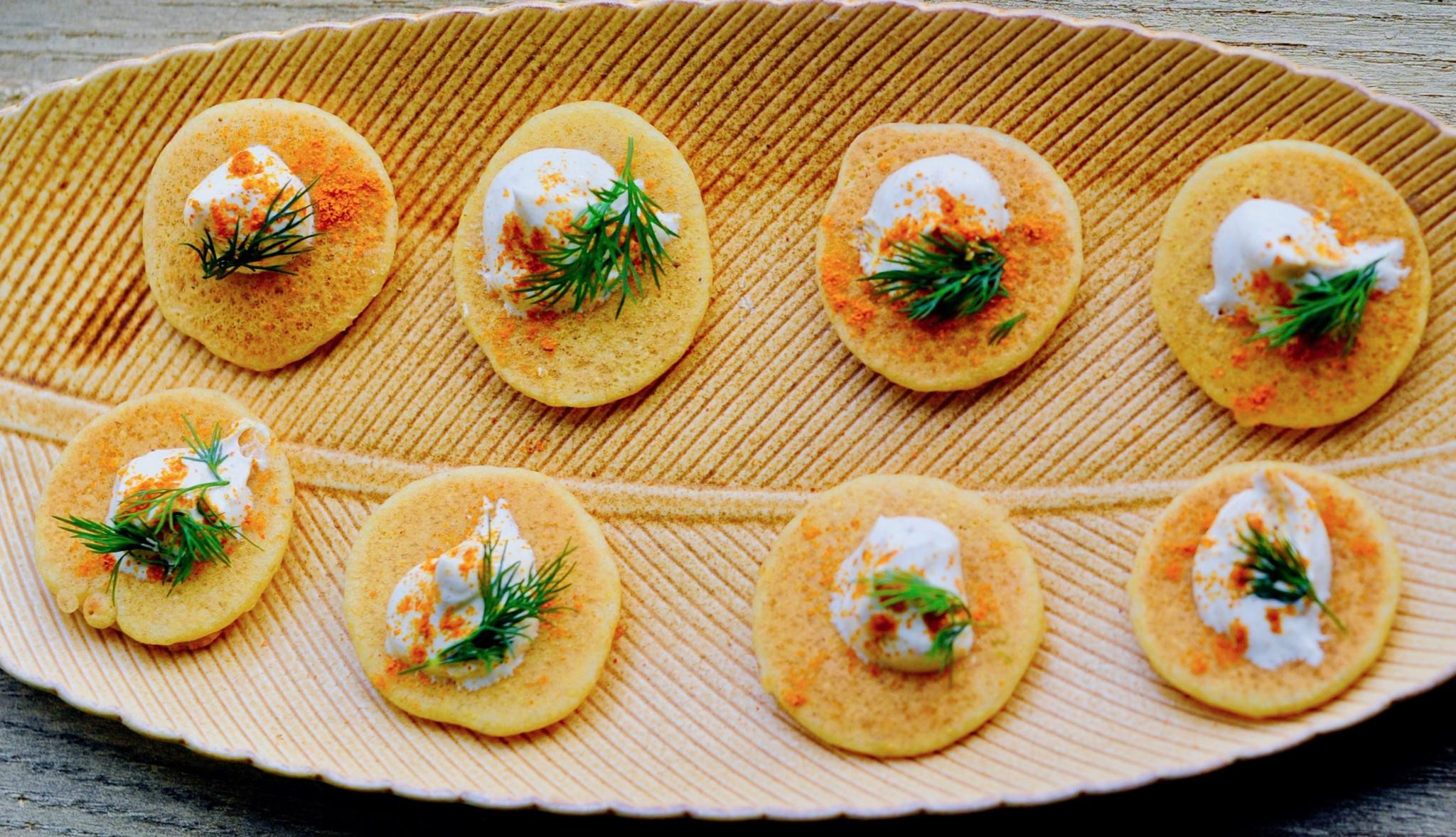 Vegan Gluten Free Appetizers
 Easy e Bite Blini with Curried Sour Cream Appetizers