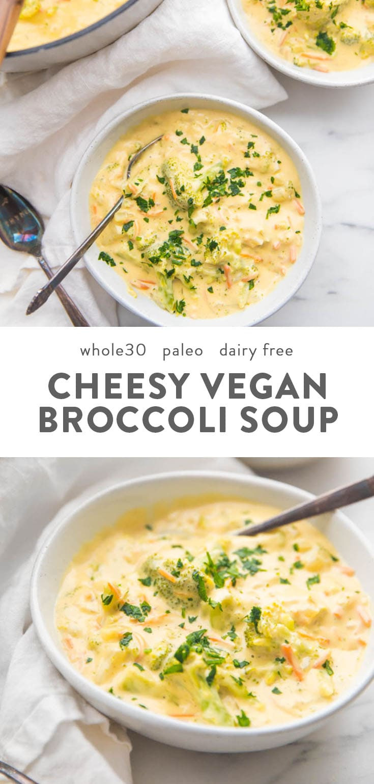 Vegetarian Broccoli Soup Recipes
 Cheesy Vegan Broccoli Soup Whole30 Dairy Free Paleo