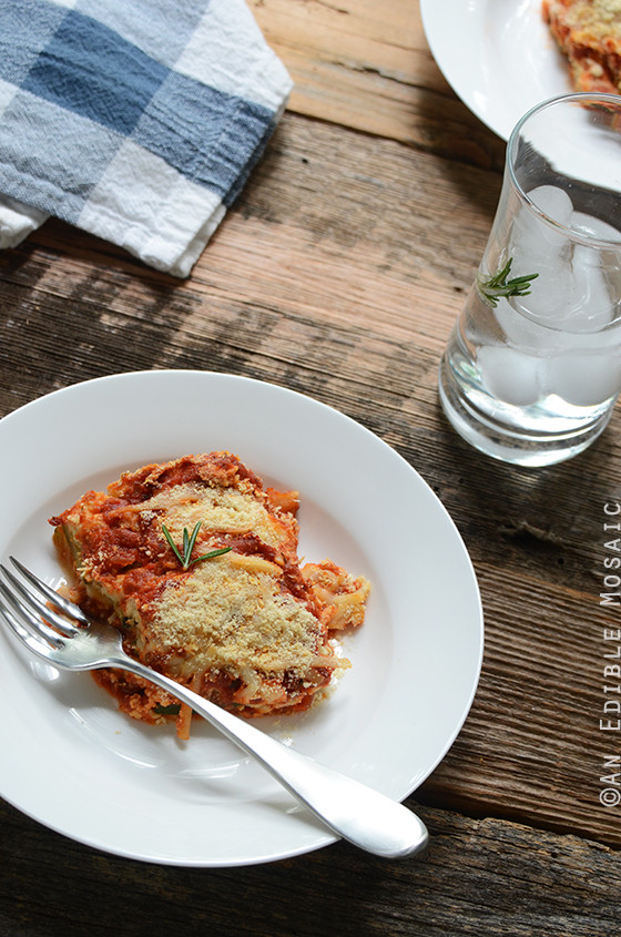 Vegetarian Zucchini Lasagna No Noodles
 An Edible Mosaic™ No Noodle Zucchini Lasagna Ve arian