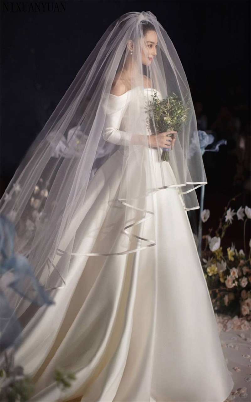 Veil For Wedding Dress
 Women Wedding Dress Veil Two Layers Tulle Ribbon Edge
