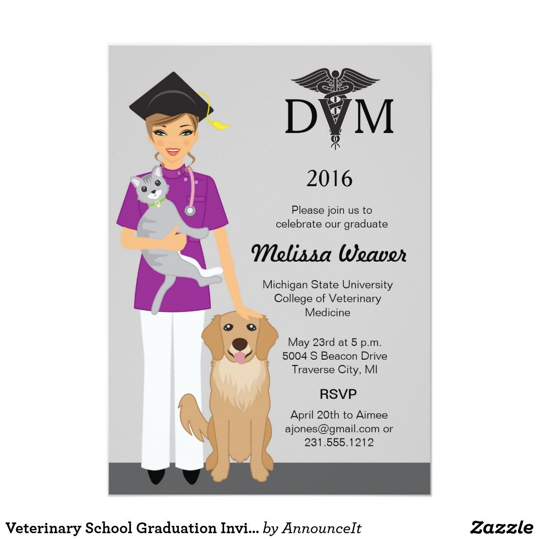 Veterinarian Graduation Party Ideas
 Veterinary School Graduation Invitation Female
