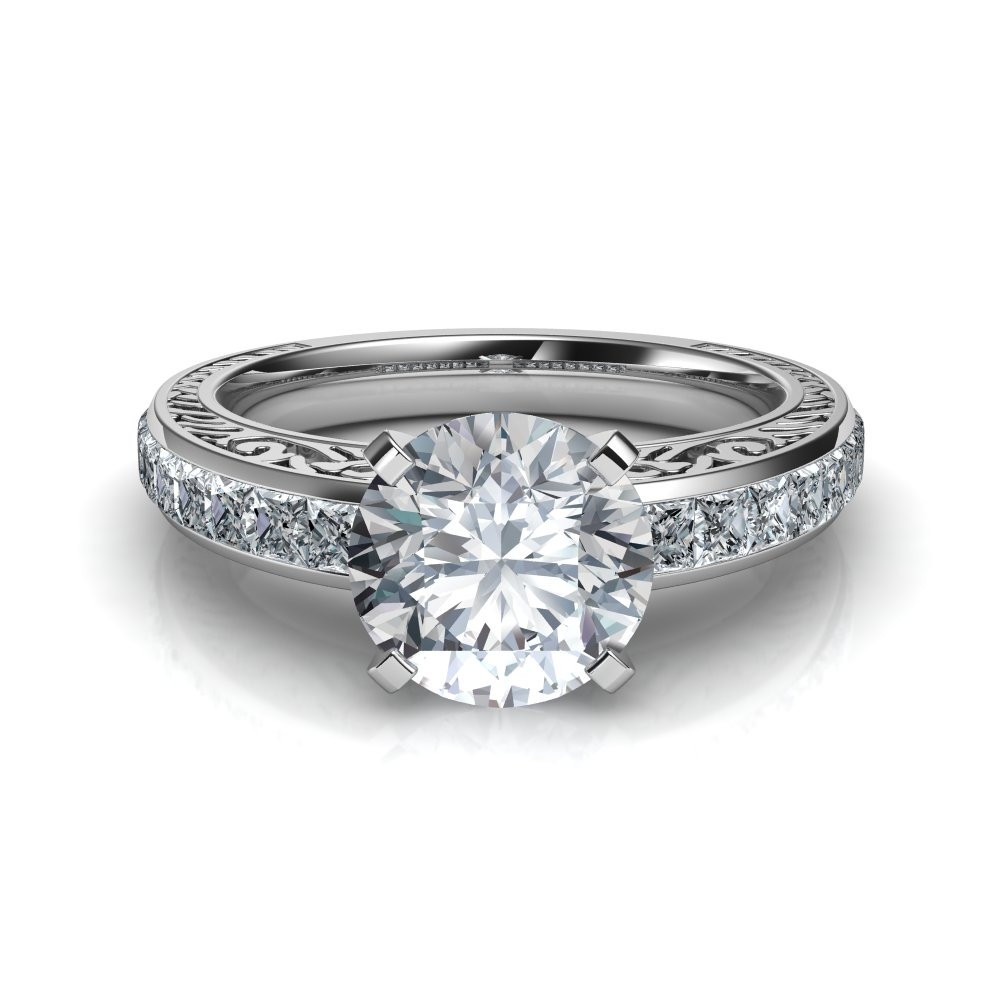 Vintage Diamond Engagement Ring
 Hand Engraved Vintage Style Diamond Engagement Ring