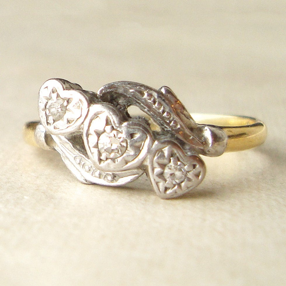 Vintage Diamond Engagement Ring
 Antique Engagement Ring Vintage Diamond Hearts Ring 18k Gold