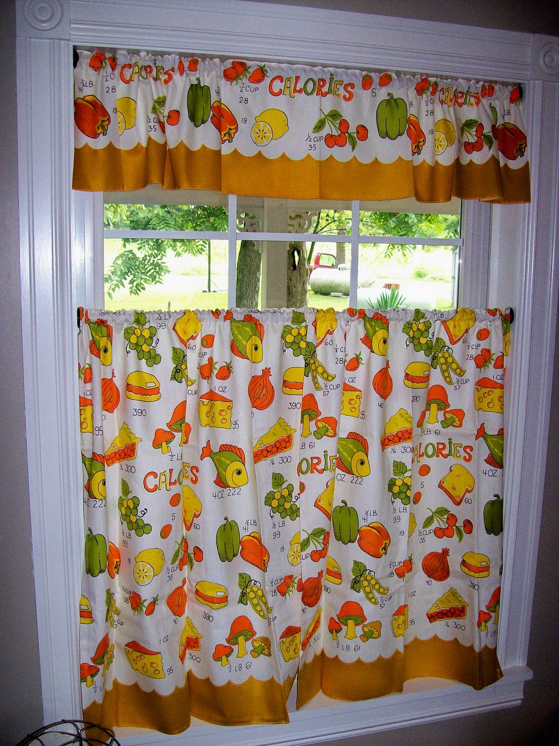 Vintage Kitchen Curtains
 Vintage Curtains Kitchen Retro Fish Mushrooms Food Orange