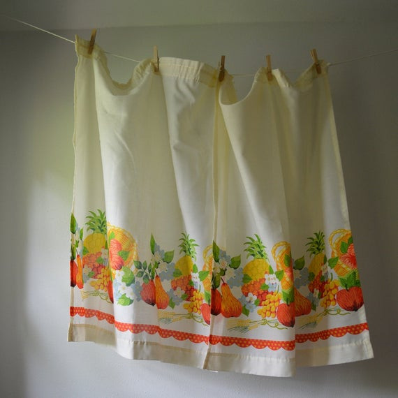 Vintage Kitchen Curtains
 Vintage Curtain Panels 1970 s Kitchen Curtains Fruits and