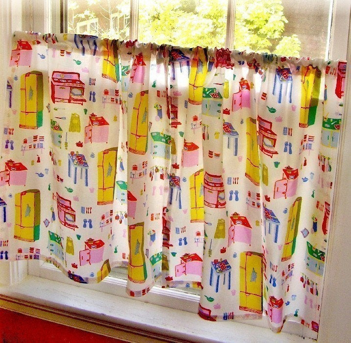 Vintage Kitchen Curtains
 RETRO Vintage Style Kitschy Kitchen Cafe Curtains by