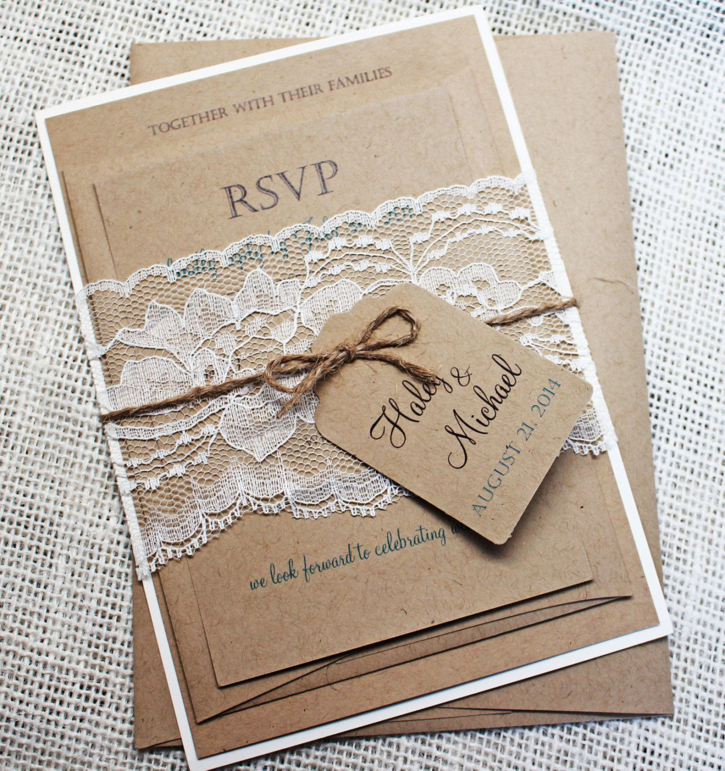 Vintage Rustic Wedding Invitations
 Rustic Wedding Invitation Lace Wedding by LoveofCreating