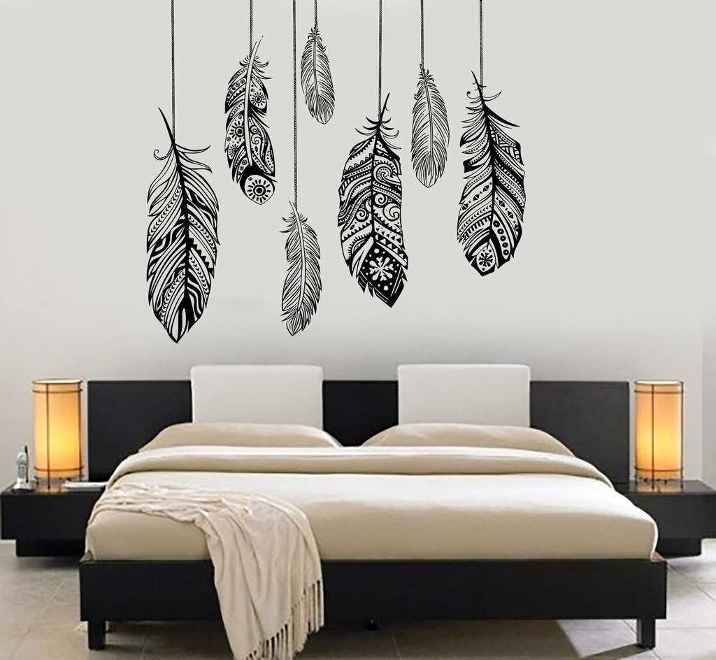 Wall Art Decals For Bedroom
 Wall Vinyl Decal Feather Romantic Bedroom Dreamcatcher
