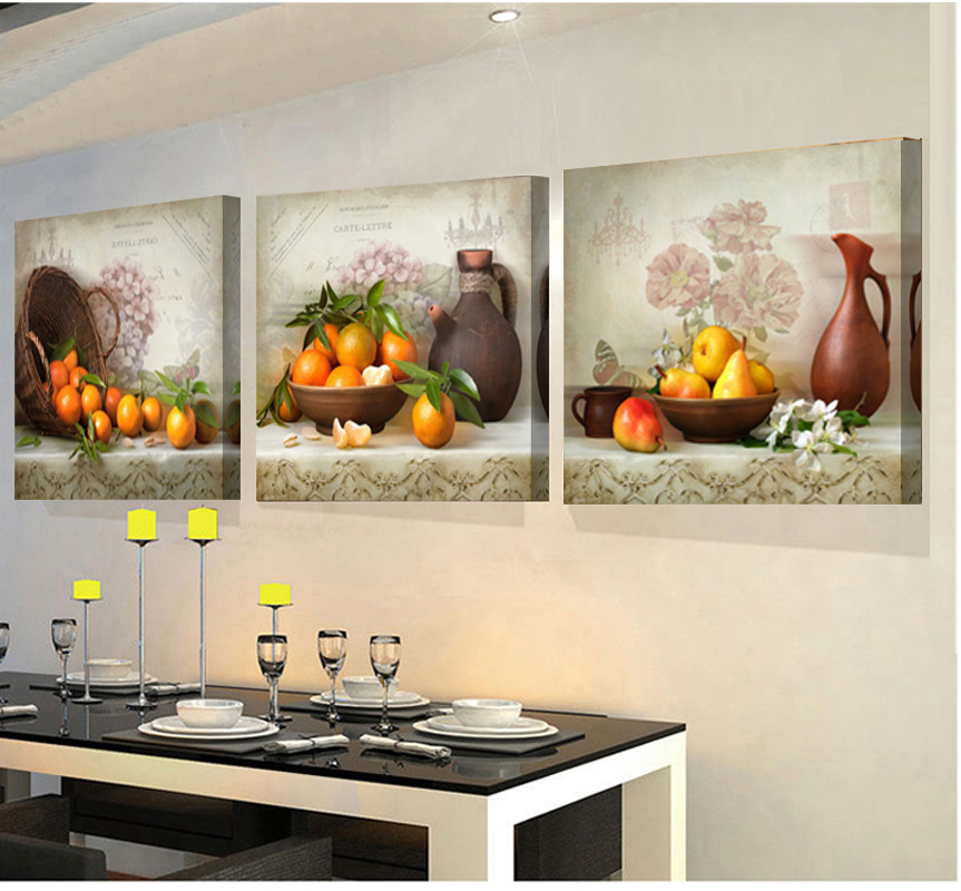 Wall Art For The Kitchen
 3 Panels paintings for the kitchen fruit wall decor modern