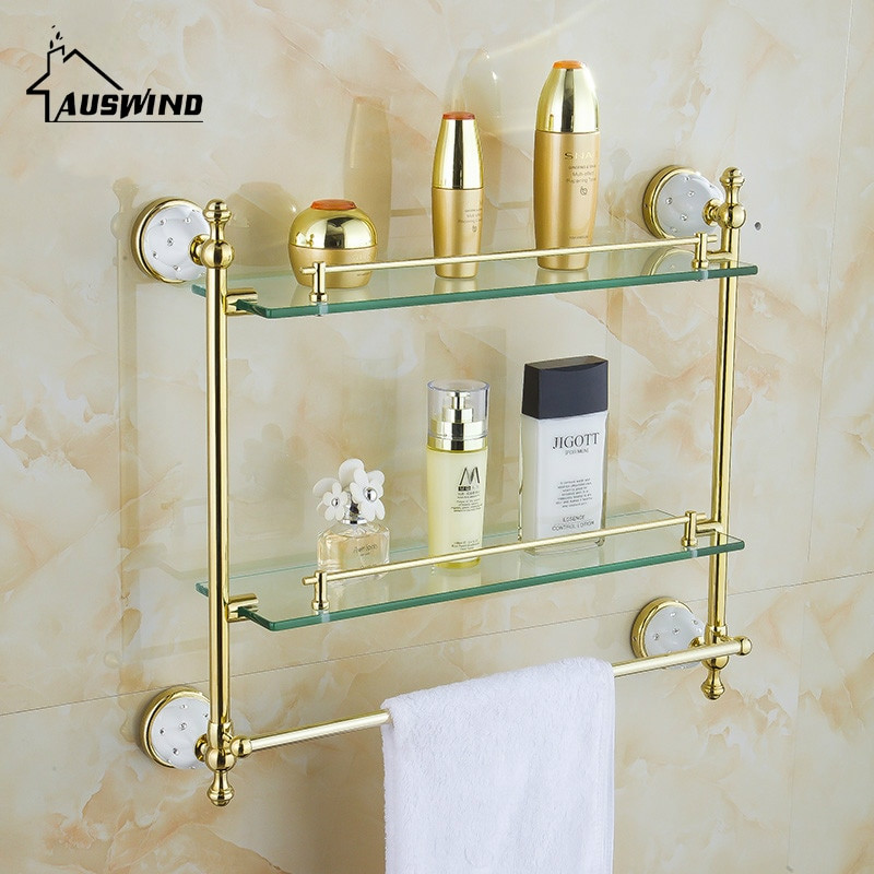Wall Mounted Bathroom Shelves
 Wall Mounted Bathroom Accessories Solid Brass Golden