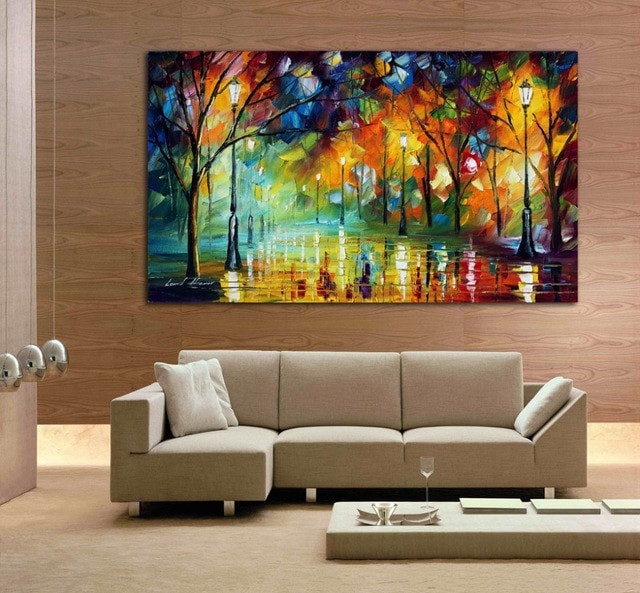 Wall Painting For Living Room
 hand drawn city at night 3 knife painting modern