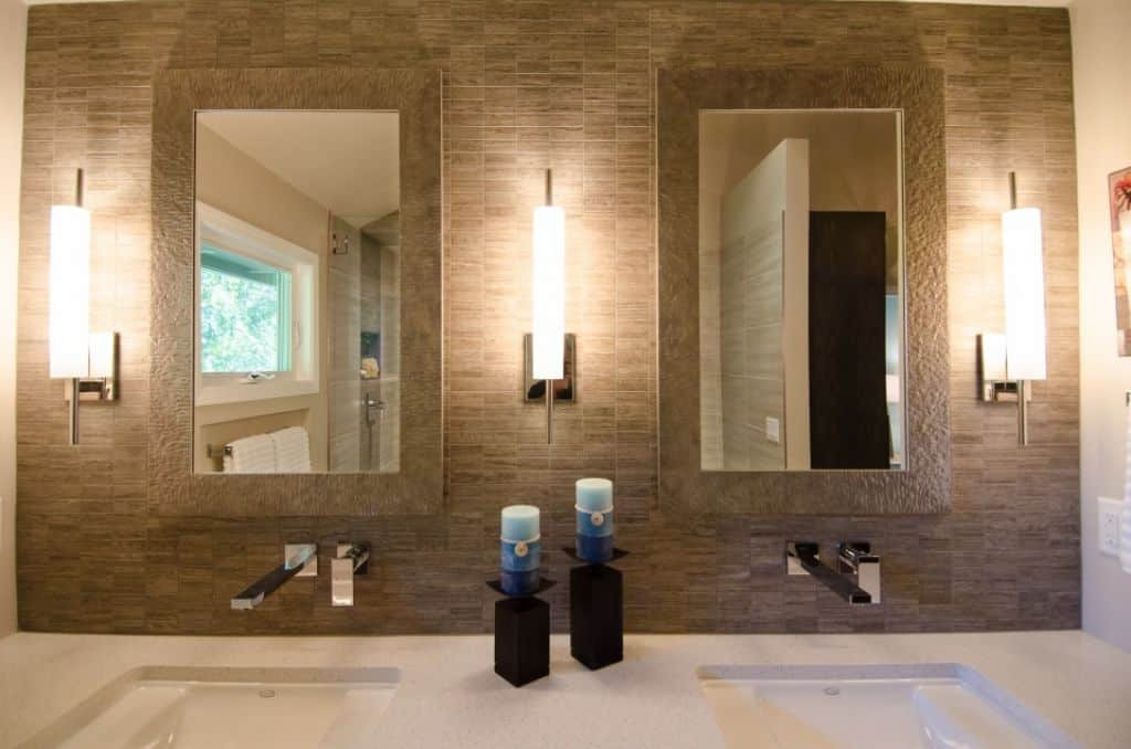 Wall Sconces For Bathroom Vanity
 Bathroom With Double Vanity Mirrors And Three Tube Wall