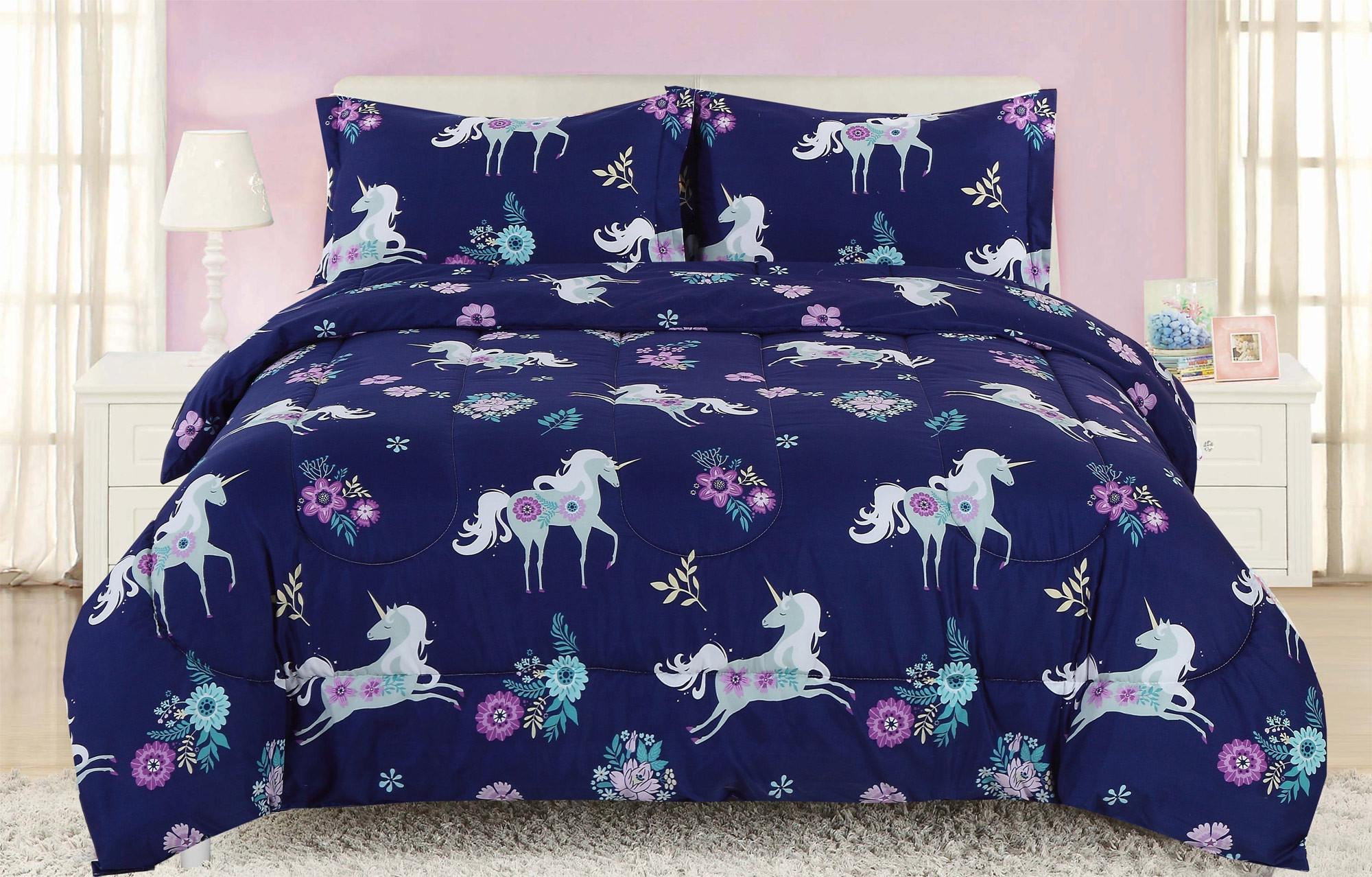 Walmart Girl Bedroom Sets
 Full Queen Girls Unicorn forter Bedding Set Navy Blue
