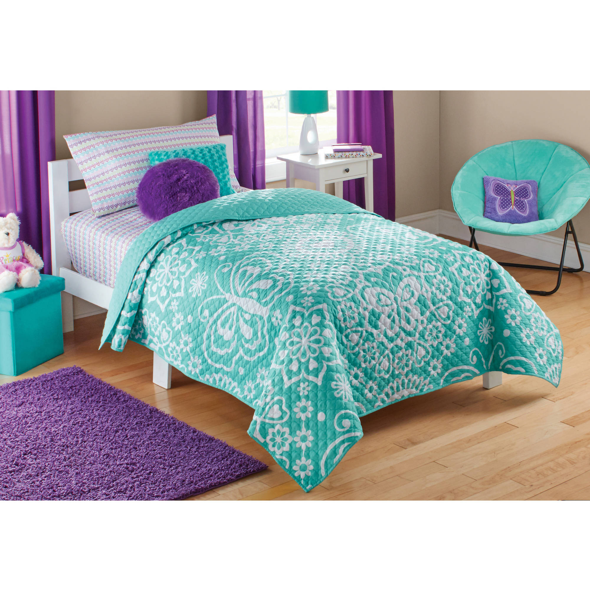 Walmart Kids Bedroom
 Mainstays Kids Purple Butterfly Coordinated Bed in a Bag