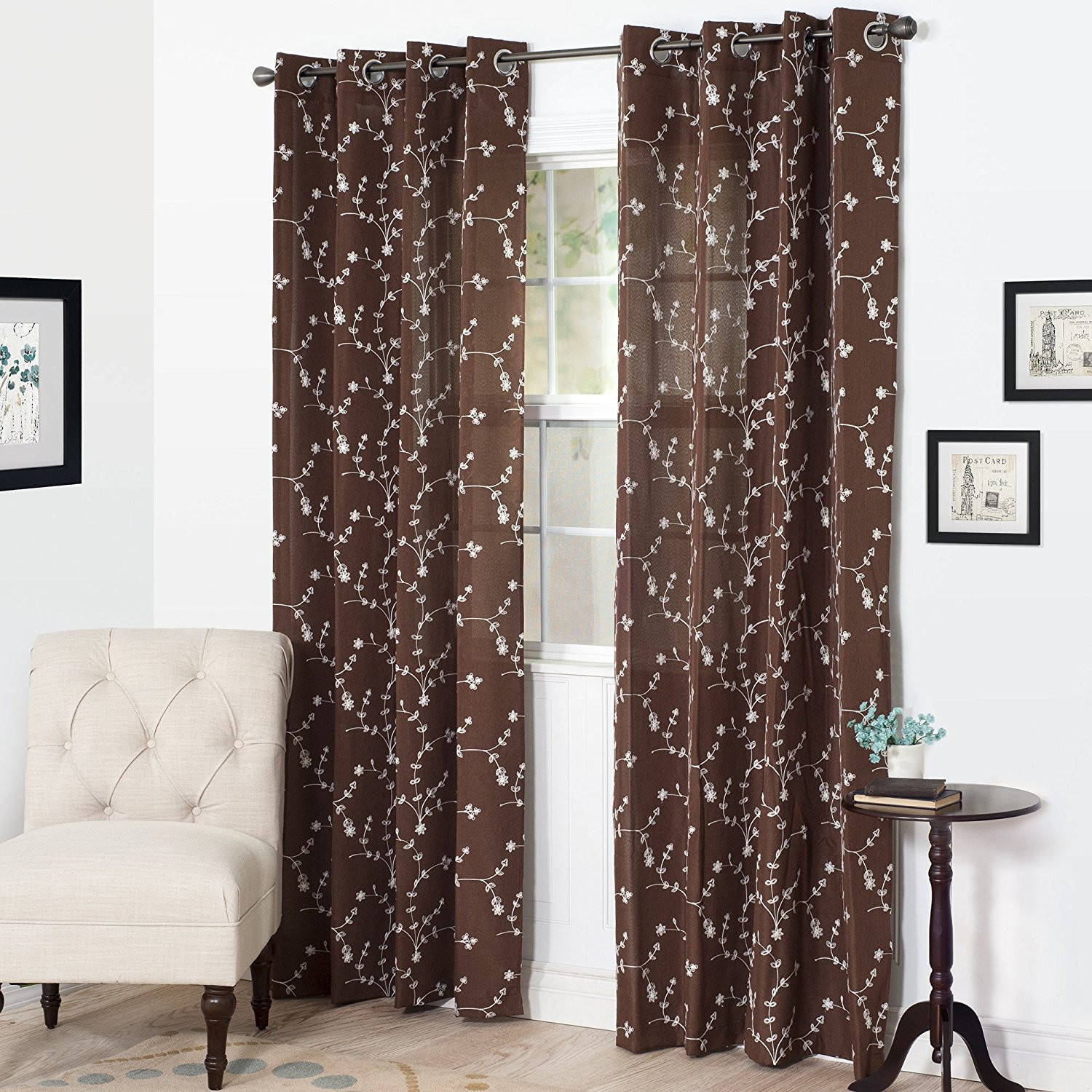 Walmart Living Room Curtains
 Semi Sheer Grommet Style Curtains Floral Embroidered