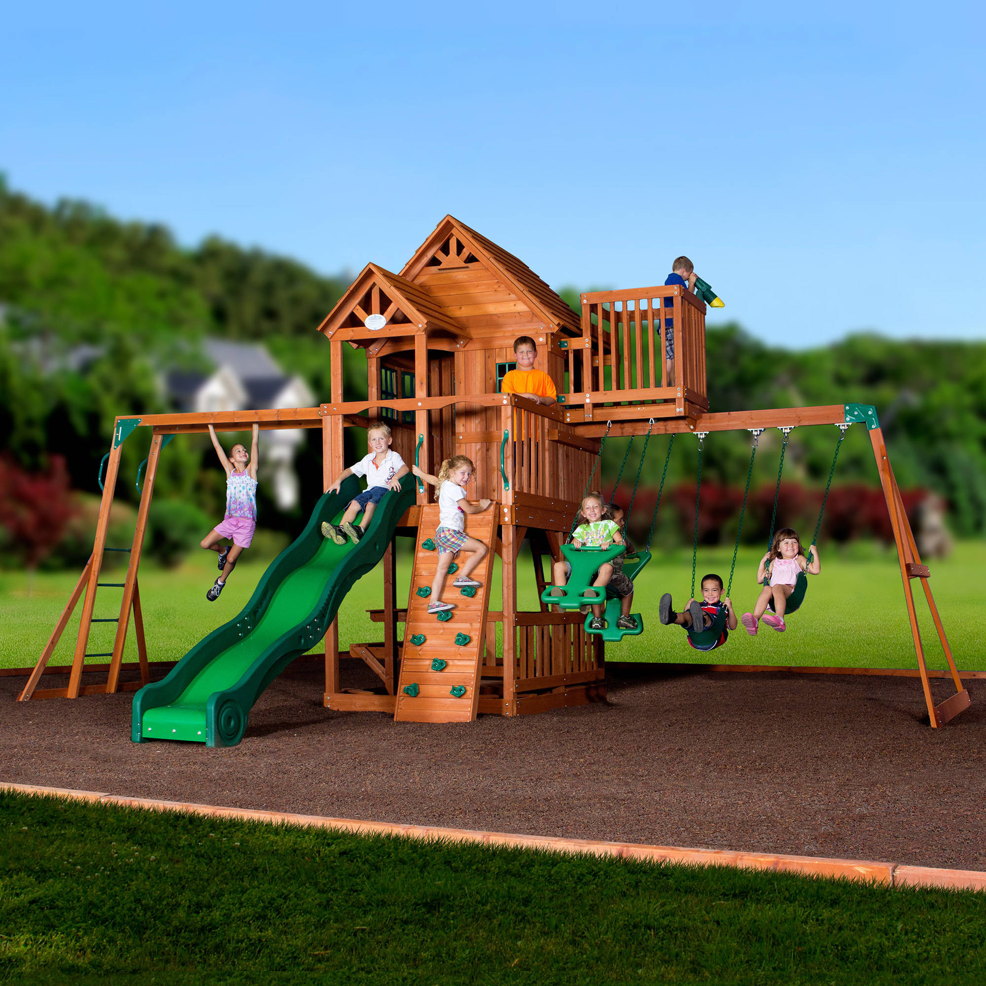 Walmart Swing Sets For Kids
 Backyard Discovery Skyfort II Wooden Cedar Swing Set