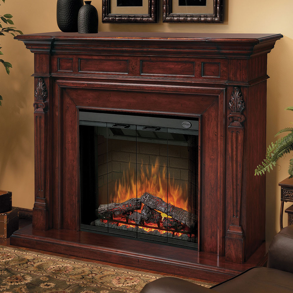 Walnut Electric Fireplace
 Torchiere Burnished Walnut Electric Fireplace Mantel