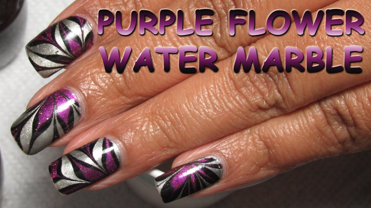 Water Marble Nail Art Tutorials
 Purple Flower Water Marble