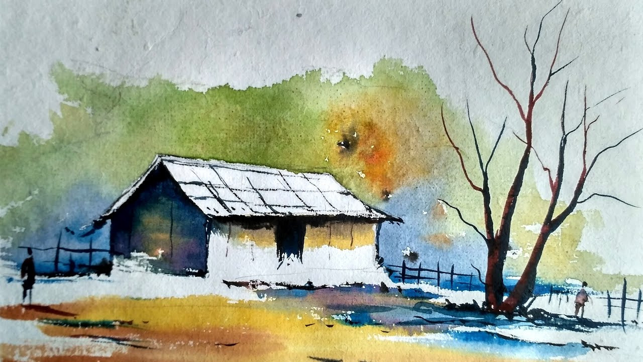 Watercolor Landscape Painting
 Watercolor Painting For Beginners Village House