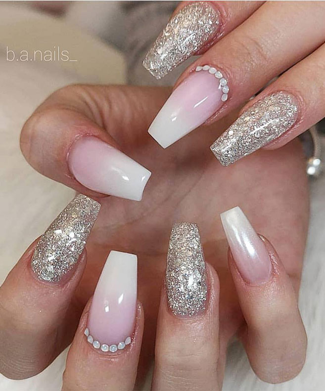 Wedding Acrylic Nails
 Gorgeous pink nail with glitter and diamante nail art