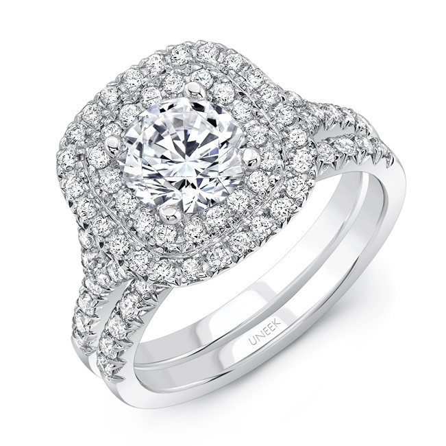 Wedding Band For Halo Engagement Ring
 Uneek Round Diamond Engagement Ring with Cushion Shaped