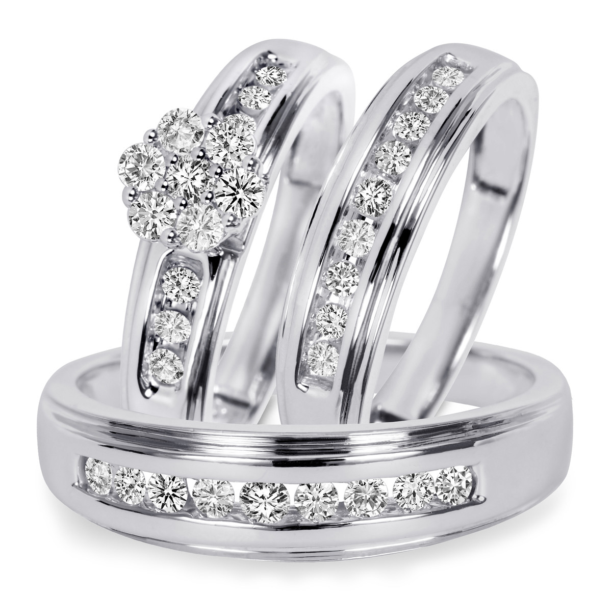 Wedding Band Sets White Gold
 3 4 CT T W Diamond Trio Matching Wedding Ring Set 14K