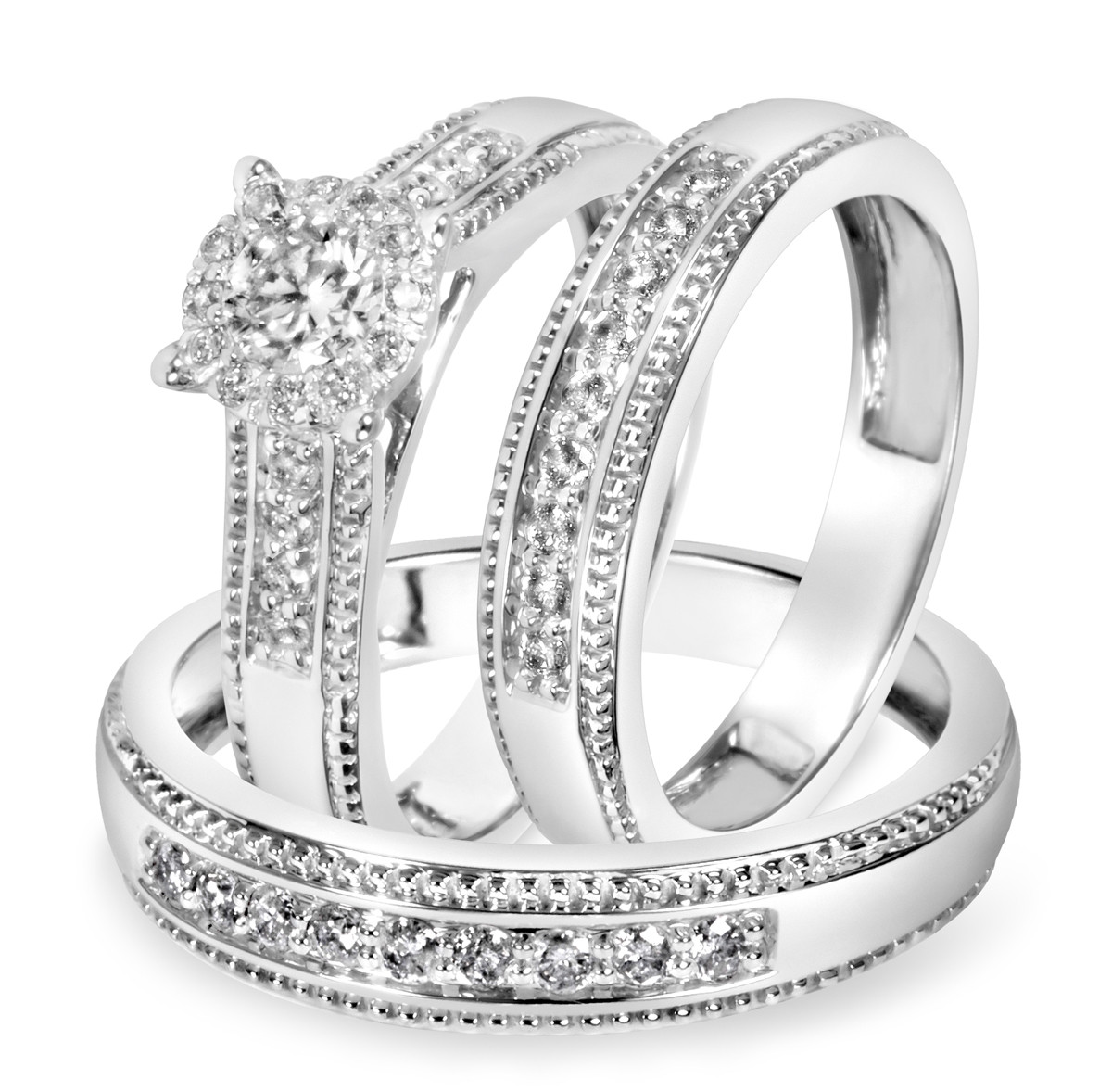 Wedding Band Sets White Gold
 7 8 Carat T W Diamond Trio Matching Wedding Ring Set 14K