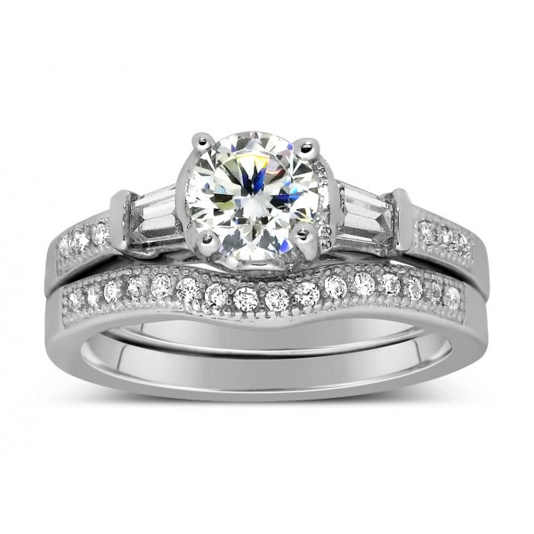 Wedding Band Sets White Gold
 Antique 1 Carat Round Diamond Wedding Ring Set for Her in