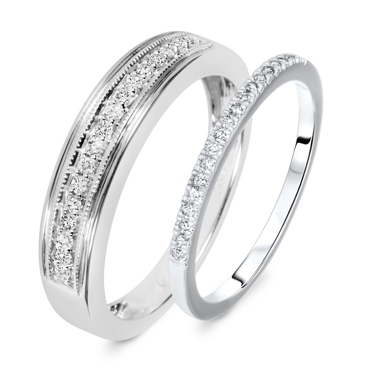 Wedding Band Sets White Gold
 1 4 Carat T W Round Cut Diamond His And Hers Wedding Band