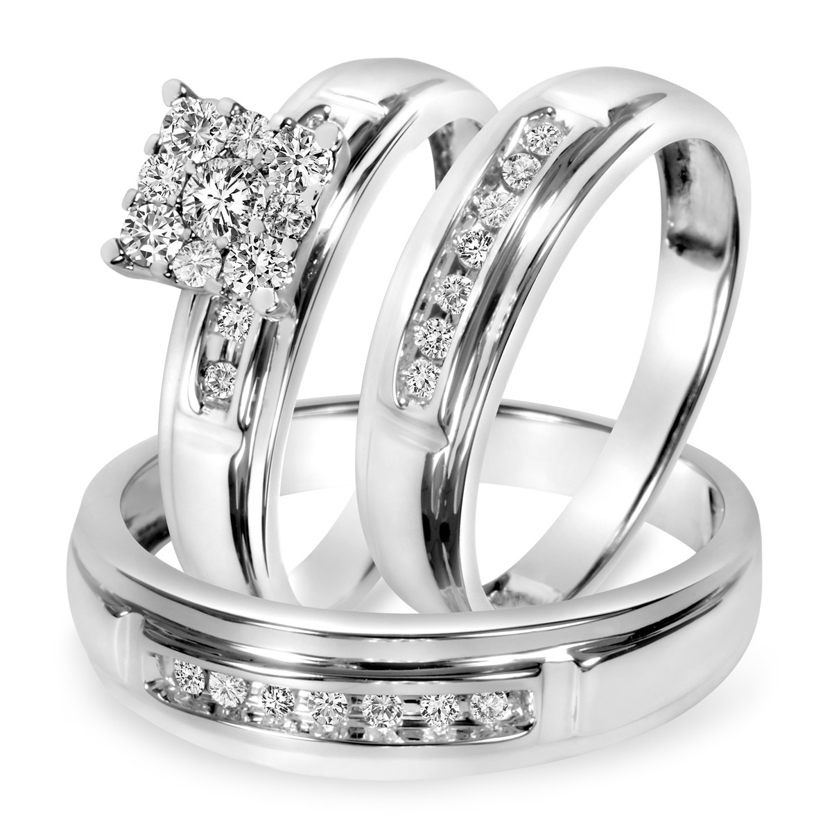 Wedding Band Sets White Gold
 1 2 CT T W Diamond Trio Matching Wedding Ring Set 10K