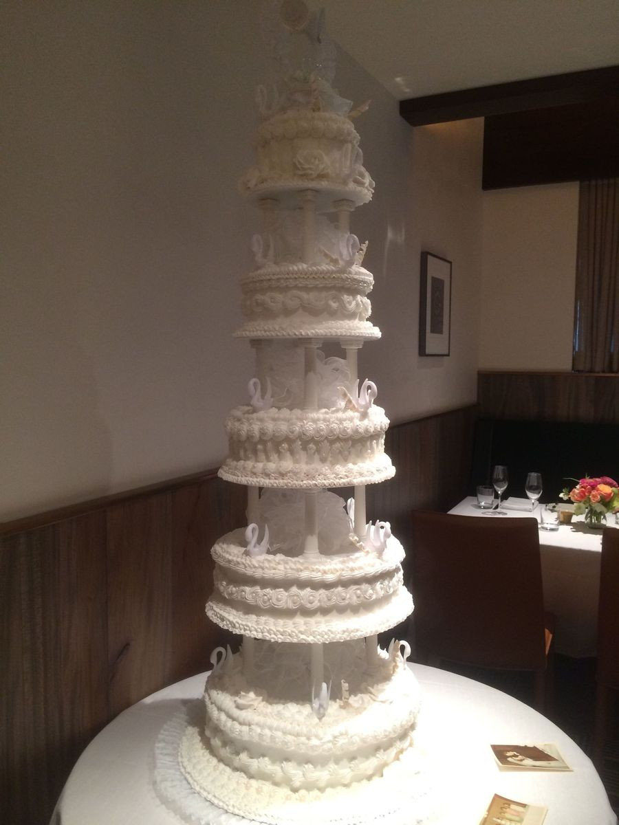 Wedding Cake Pillars
 1970 s Style Tiered Wedding Cake With Pillars And Bows