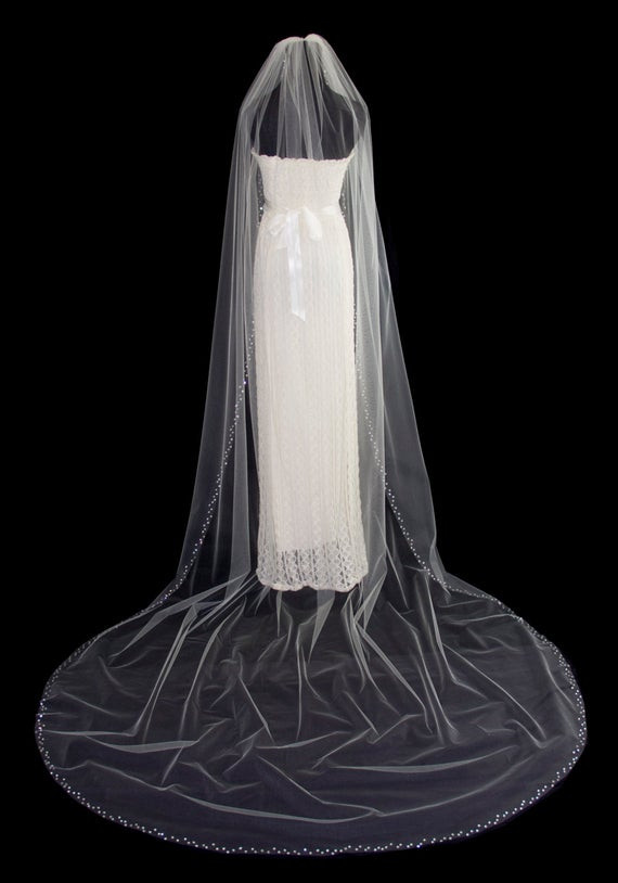 Wedding Cathedral Veils With Crystals
 Wedding Veil with Crystal Edge Cathedral Length by pureblooms