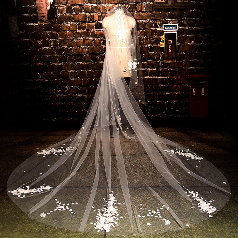 Wedding Cathedral Veils With Crystals
 Aliexpress Buy Real Long Lace Edge Cathedral Wedding