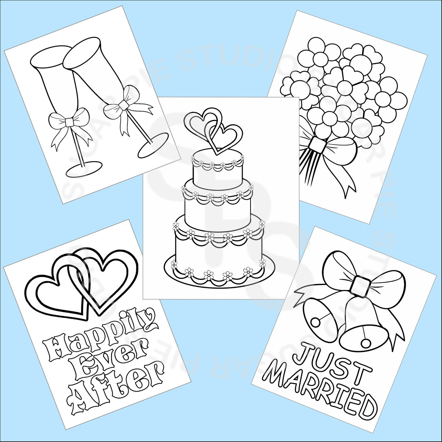 Wedding Coloring Books
 5 Printable Wedding Favor Kids coloring pages by