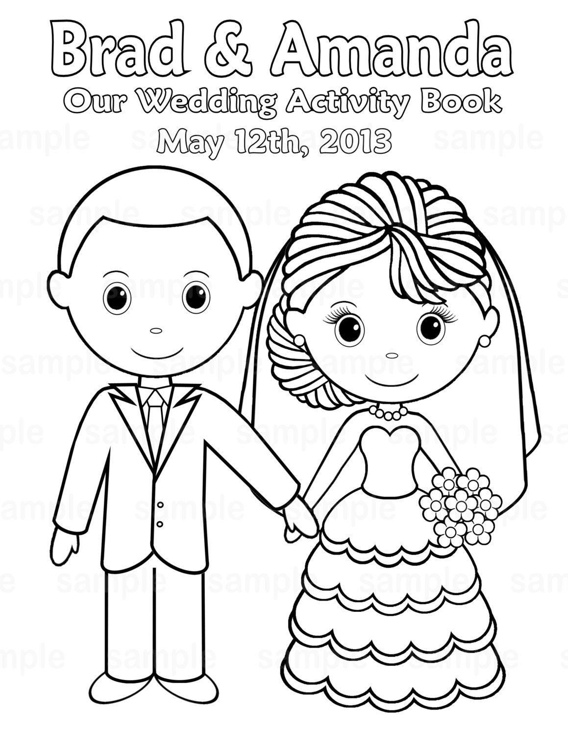 Wedding Coloring Books
 Printable Personalized Wedding coloring activity by