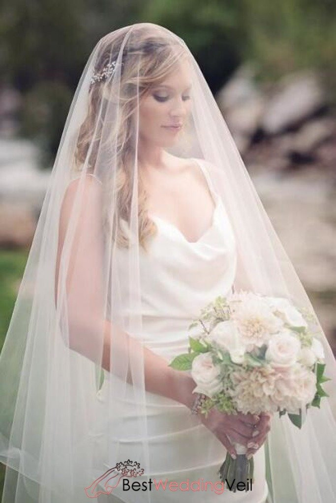 Wedding Dresses With Veils
 Fine Tulle Long Blusher Wedding Veil 2018 – BestWeddingVeil