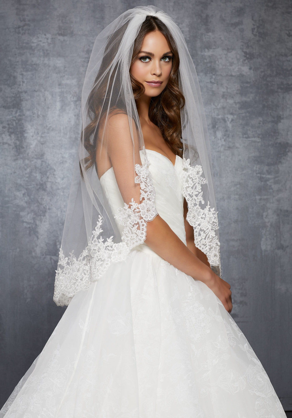 Wedding Dresses With Veils
 Veil with Lace Beaded with Sequins and Rhinestones