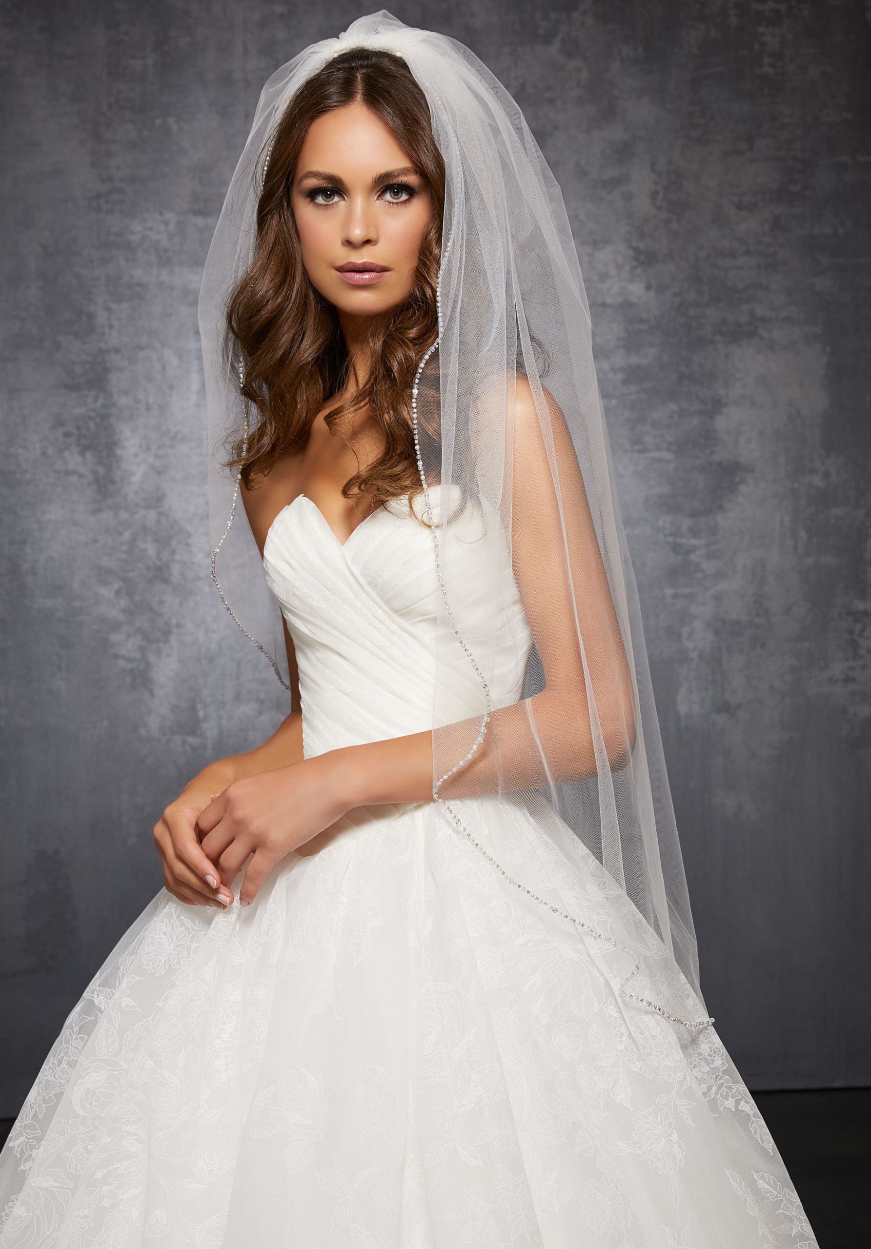 Wedding Dresses With Veils
 Veil Edged with Pearls Crystals and Rhinestones