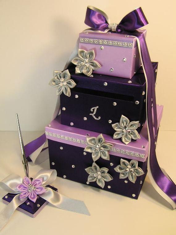 Wedding Gift Card Boxes
 Wedding Card Box Purple and Lavender Gift Card Box Money Box