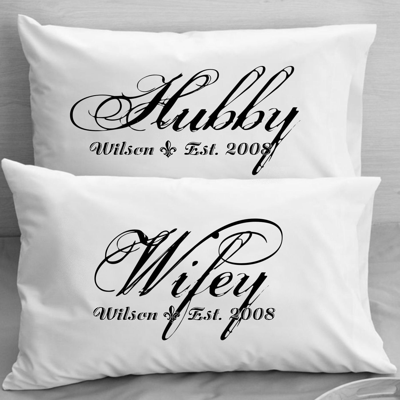 Wedding Gift Ideas For Middle Aged Couple
 Couples Pillow Cases Custom Personalized Wifey Hubby Wife