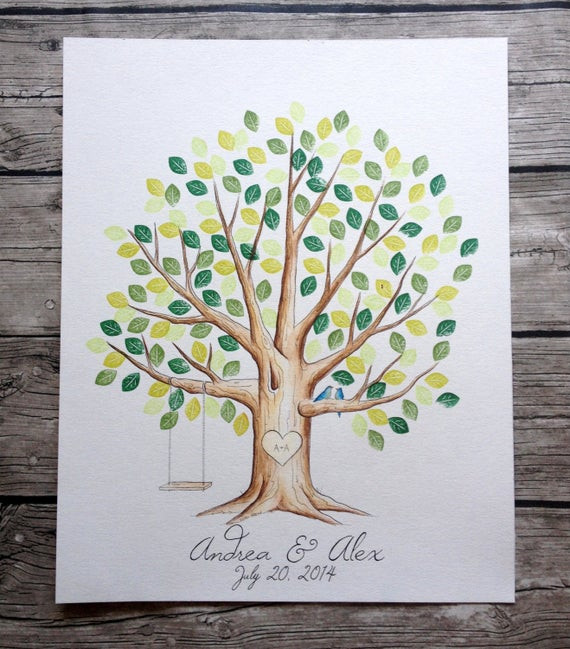 Wedding Guest Book Tree Leaves
 Pre inked Leaves Wedding Guest book Thumb Print Tree