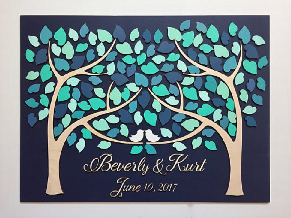 Wedding Guest Book Tree Leaves
 3D Blue Leaves Tree Personalized Name Wedding Guest Book