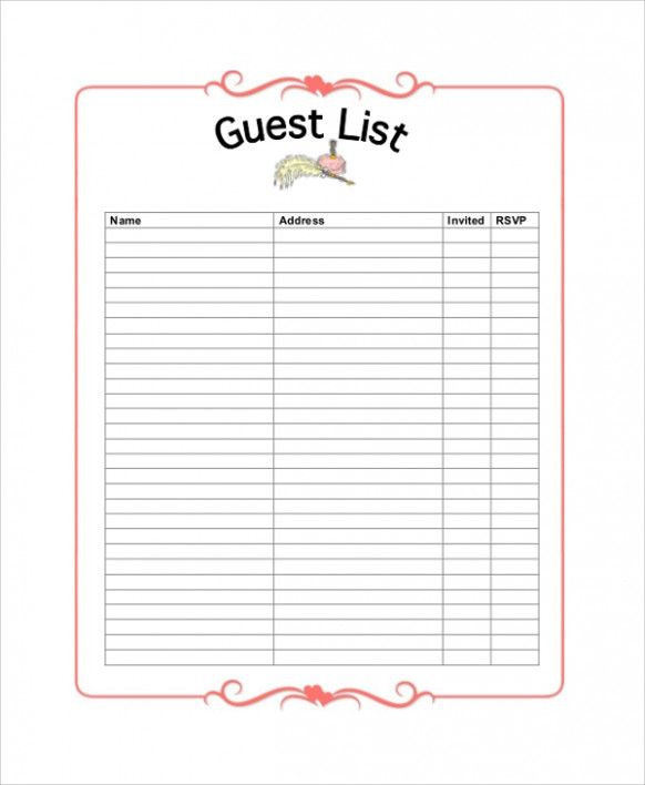 Wedding Guest List Book
 Wedding Guest Checklist Bridal Parties